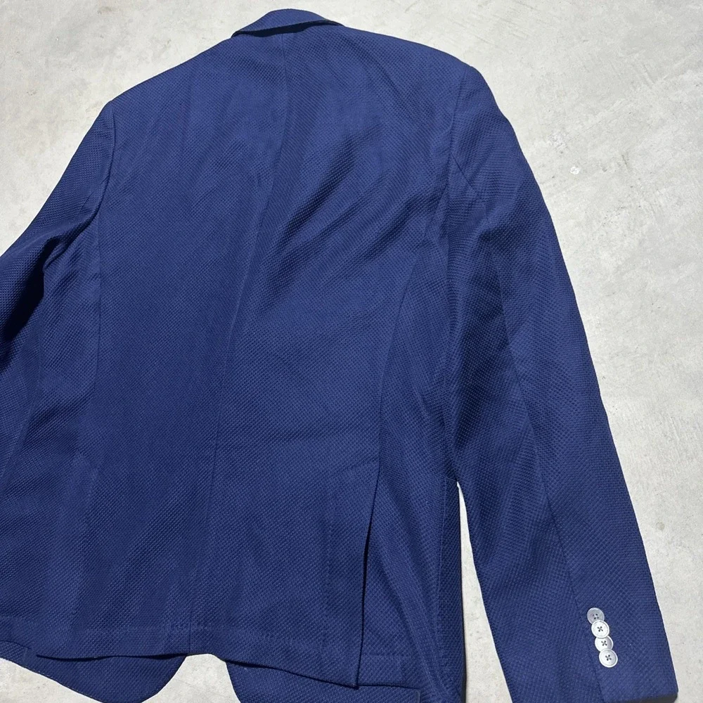 NWT $1250 Hugo Boss Mens 46R Blazer Coat Blue Neiman Marcus Jason 4 Textured
